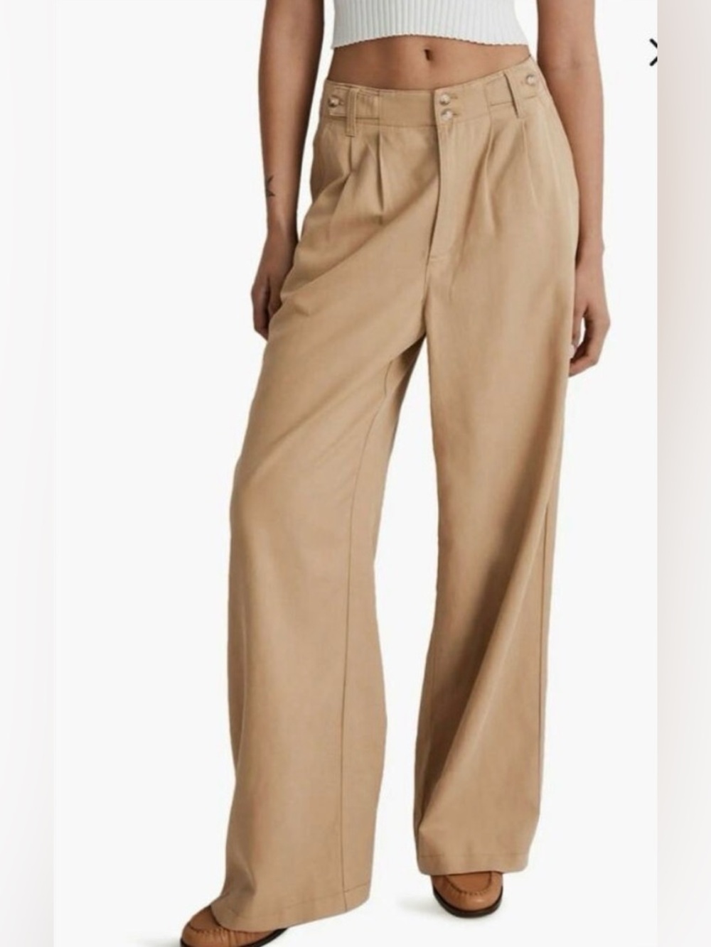 Madewell The Harlow Wide-Leg Pant in Khaki Beige Tan Size 6 Tall